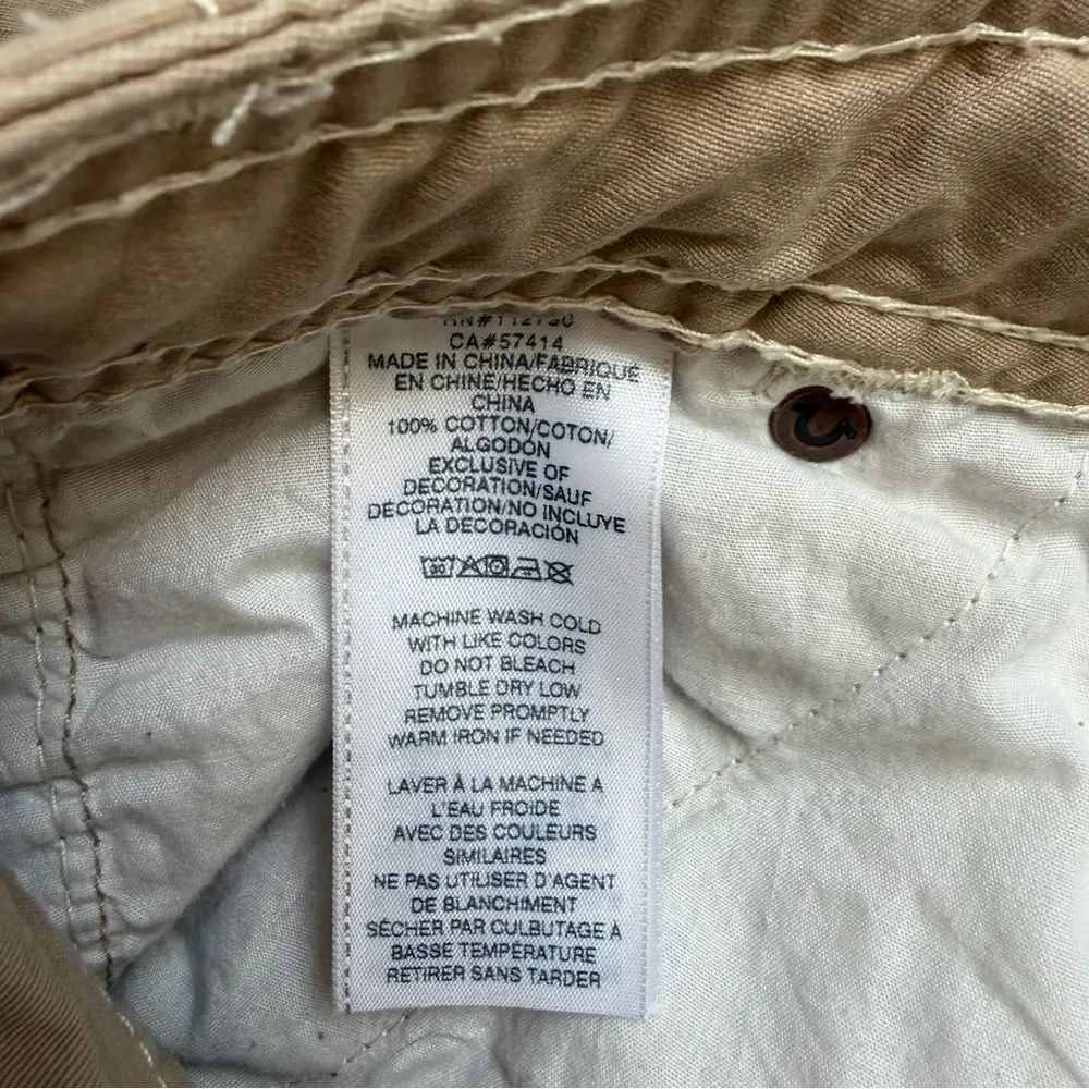 True Religion Big T Cargo Jogger Mens 34 Beige Khaki  Pockets Pants Drawstring